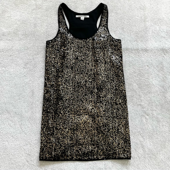 DIANE VON FURSTENBERG Pellina Squin Black/Gold Tank Dress Size 4 Cocktail - Picture 12 of 12